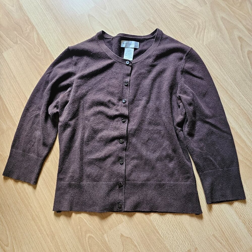 Worthington Button Up Three-Quarter Sleeve Cardigan Sweater (3/4 Sleeve) - SMALL